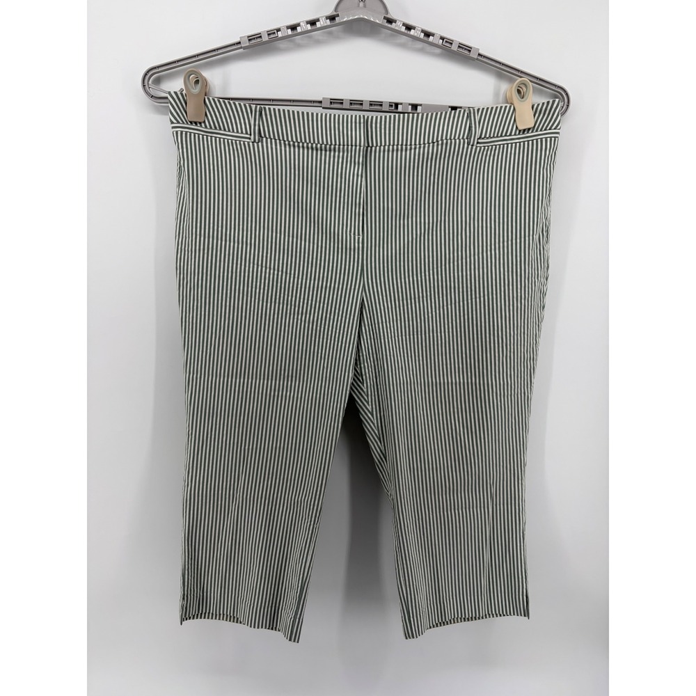 Lane Bryant Womens 24 Green White Striped Cropped Capri Pants Plus Size Career